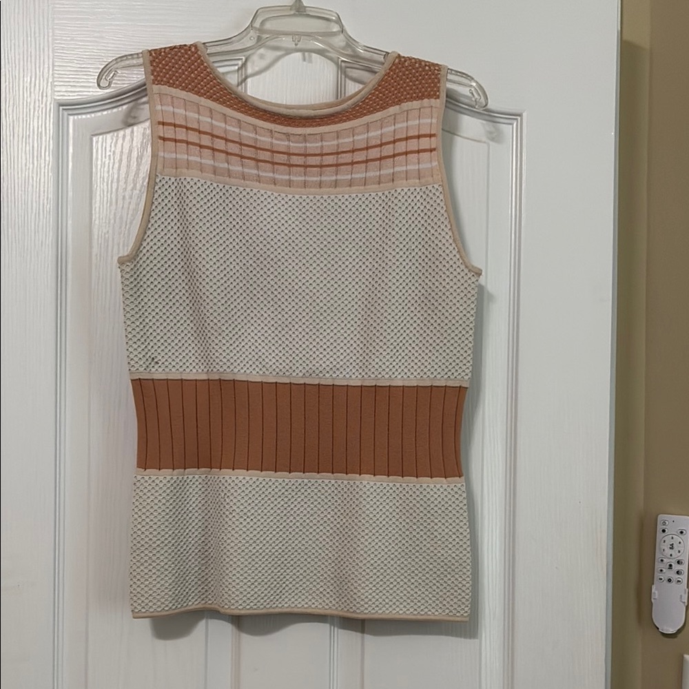 New York & Company Cream Ribbed Sleeveless Tank Top